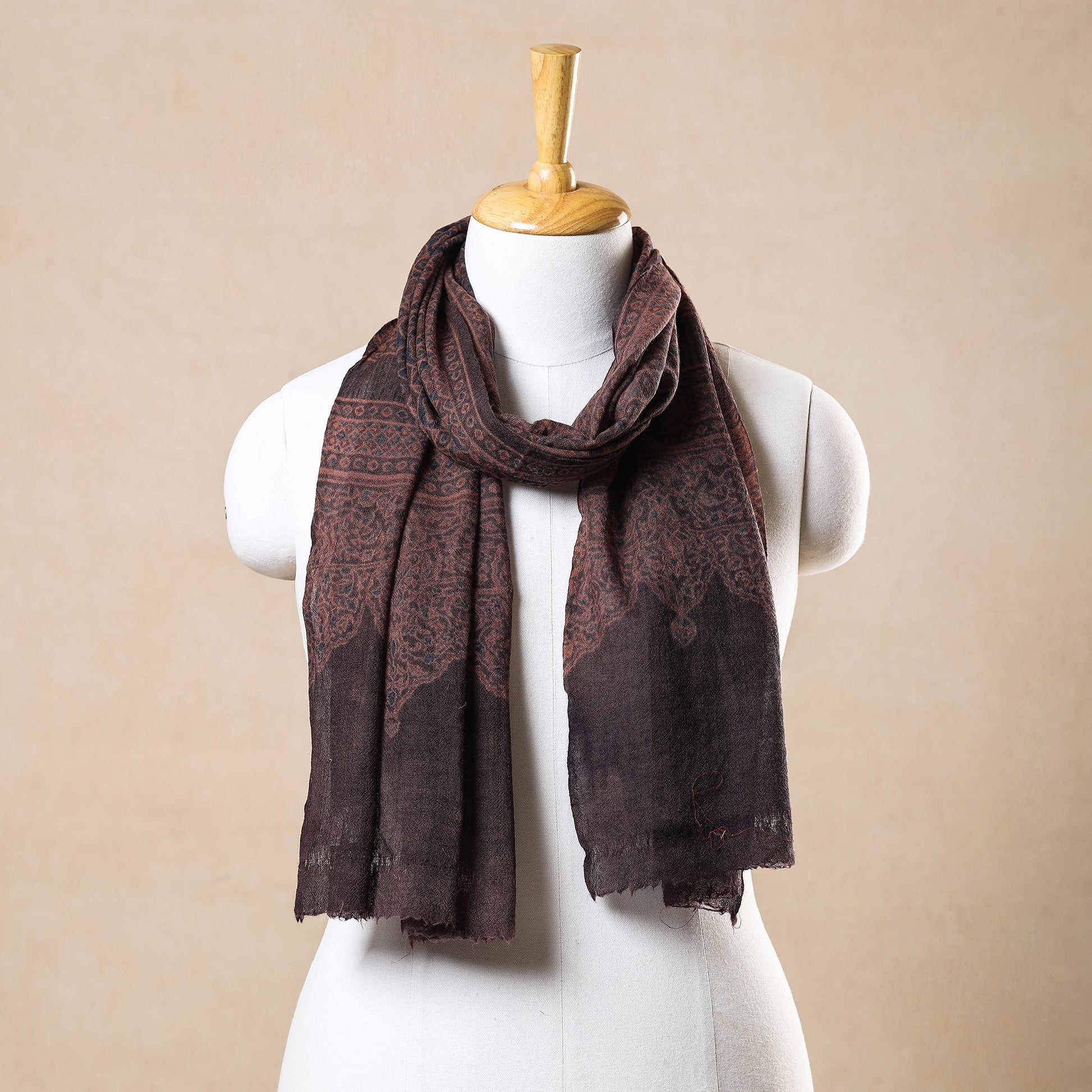 Brown - Ajrakh Hand Block Printed Pure Woolen Stole