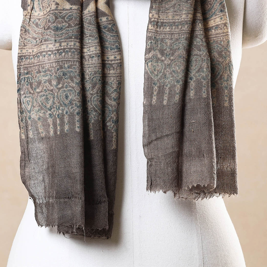 Brown - Ajrakh Hand Block Printed Pure Woolen Stole