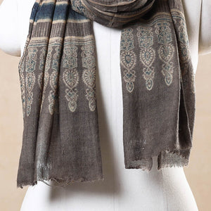 Brown - Ajrakh Hand Block Printed Pure Woolen Stole