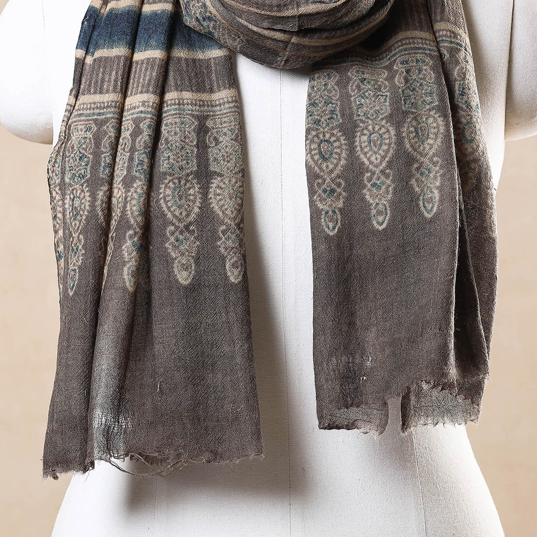 Brown - Ajrakh Hand Block Printed Pure Woolen Stole
