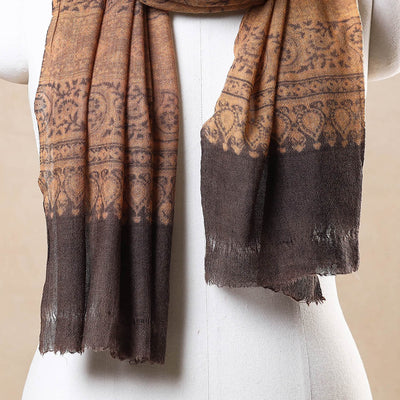 Beige - Ajrakh Hand Block Printed Pure Woolen Stole