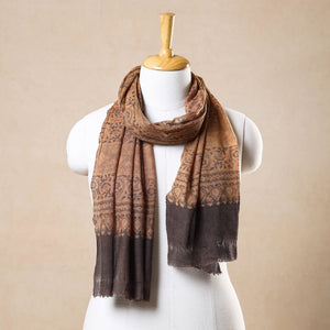 Beige - Ajrakh Hand Block Printed Pure Woolen Stole