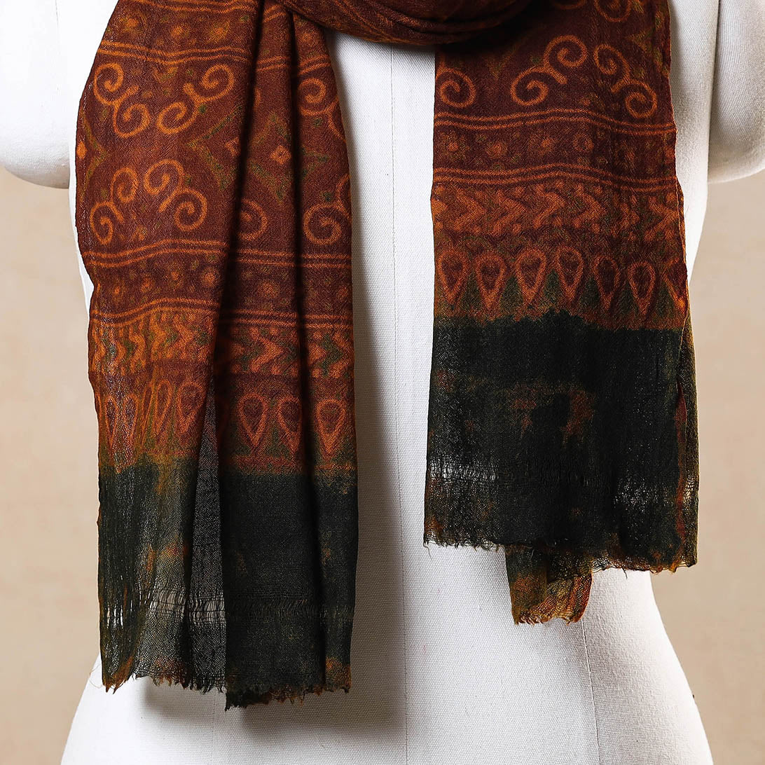 Brown - Ajrakh Hand Block Printed Pure Woolen Stole