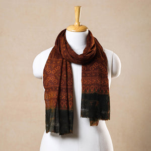 Brown - Ajrakh Hand Block Printed Pure Woolen Stole