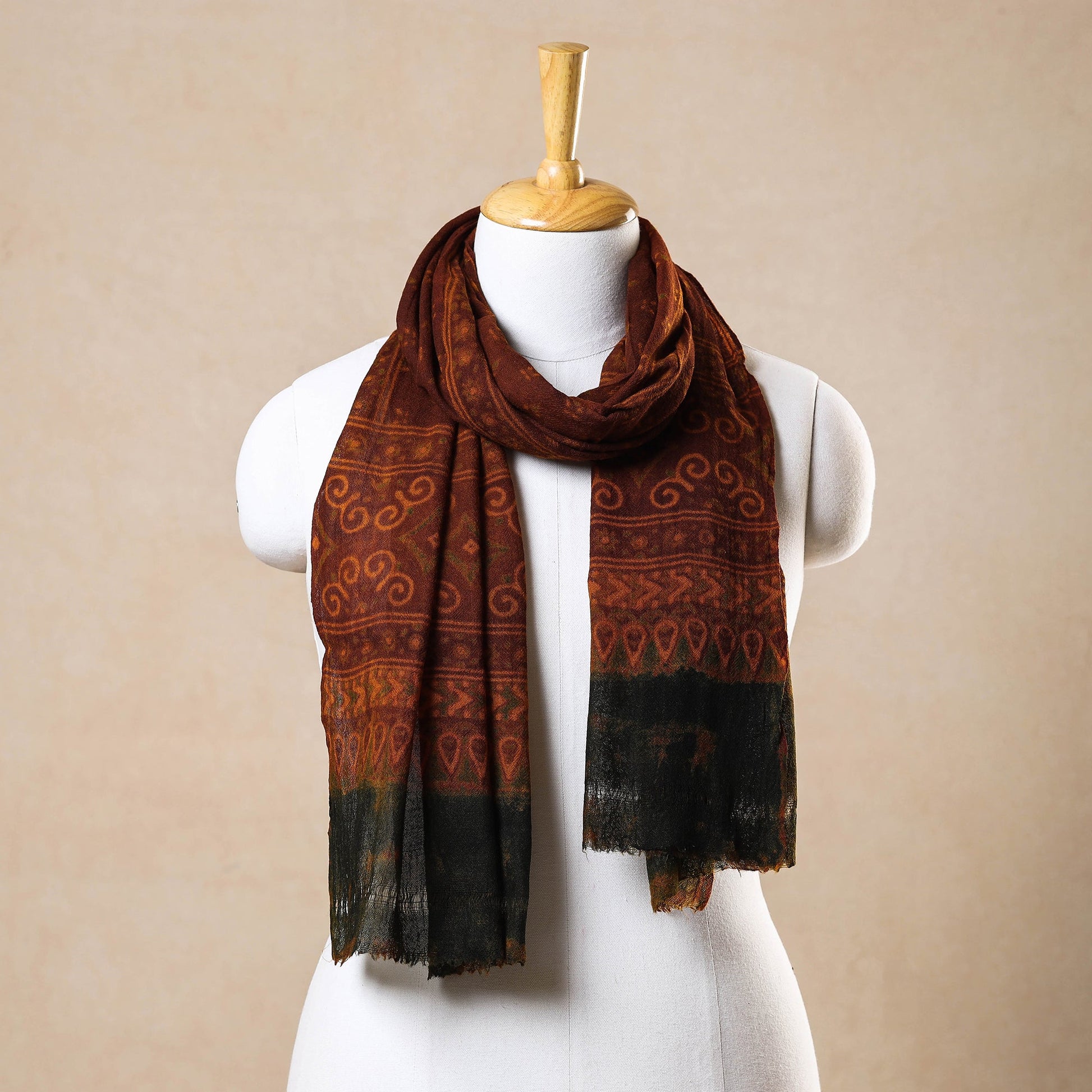 Brown - Ajrakh Hand Block Printed Pure Woolen Stole