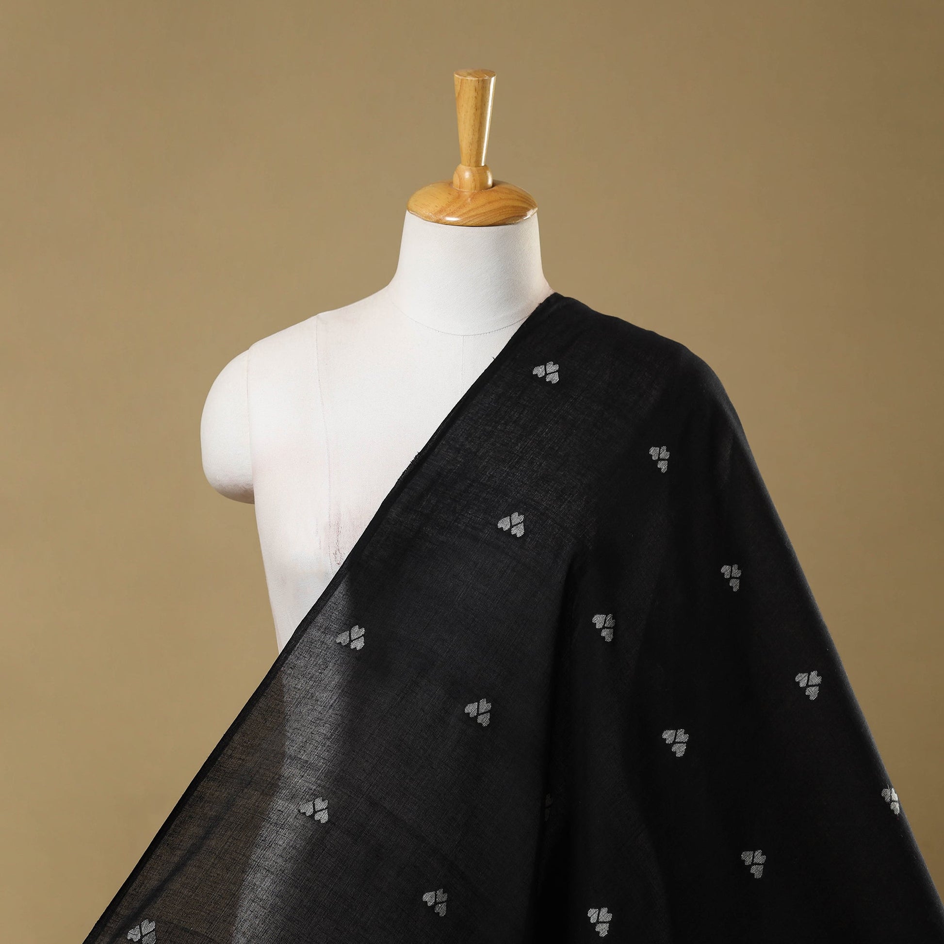 Black - Handloom Cotton Phulia Jamdani Fabric 12