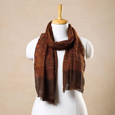 Brown - Ajrakh Hand Block Printed Pure Woolen Stole