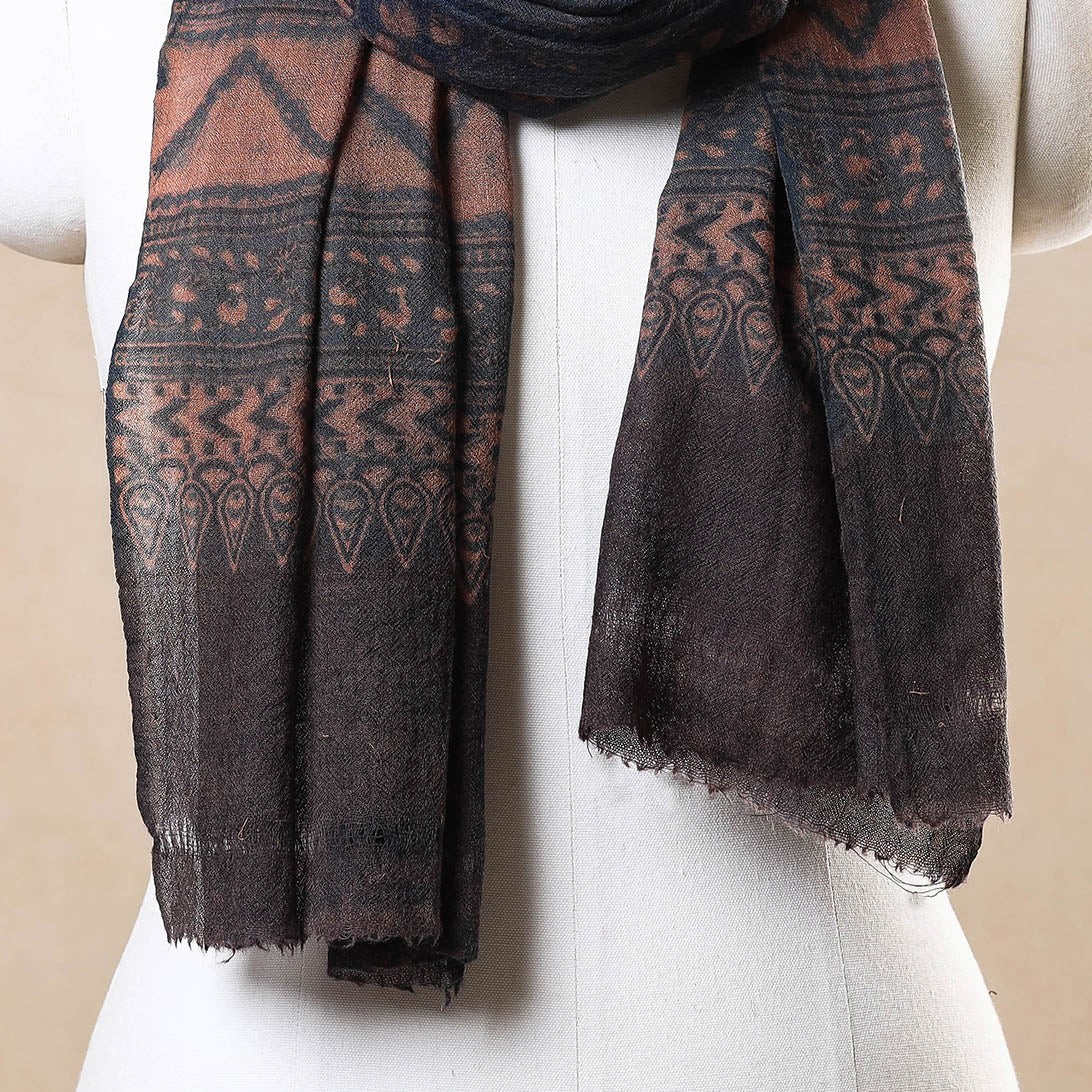 Brown - Ajrakh Hand Block Printed Pure Woolen Stole