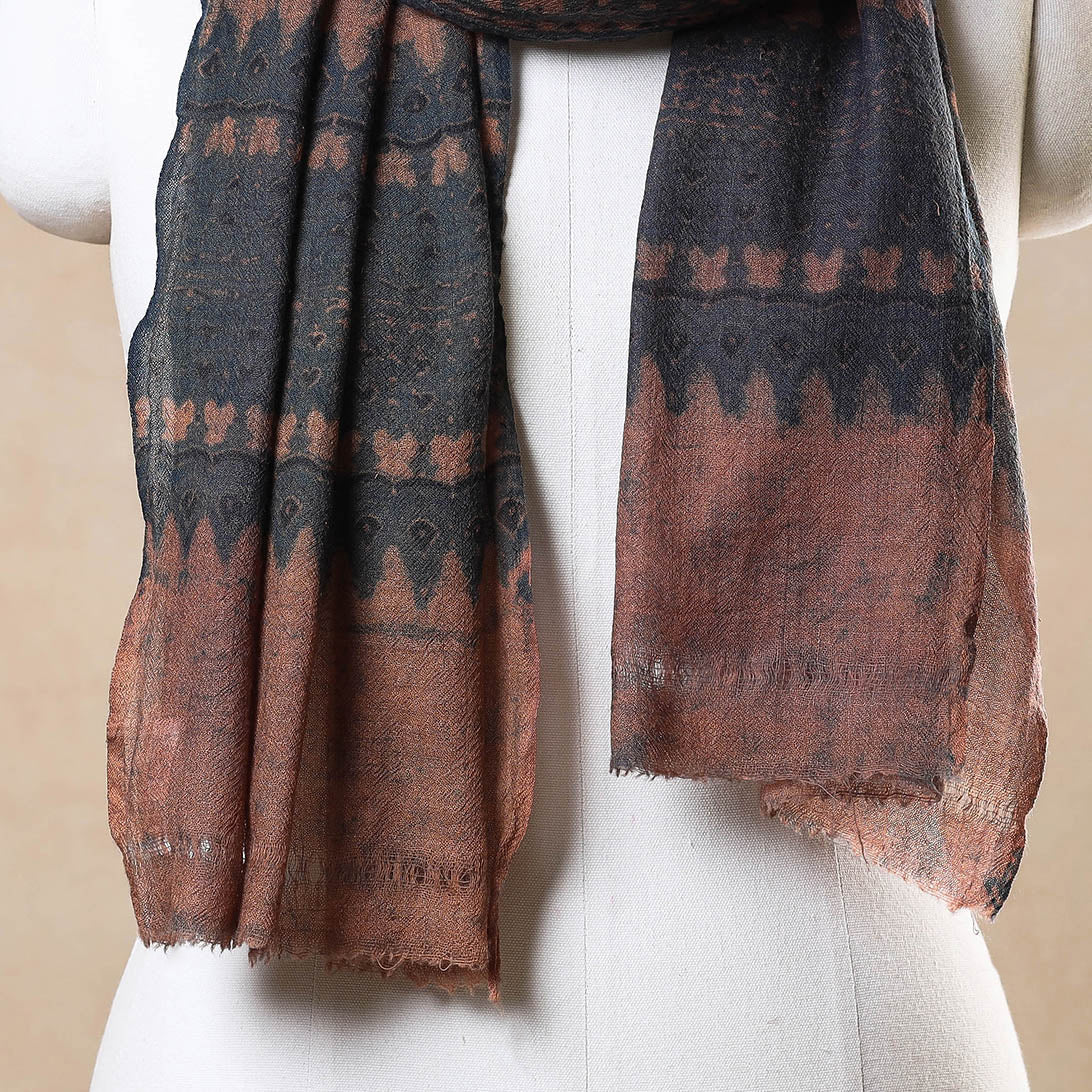 Blue - Ajrakh Hand Block Printed Pure Woolen Stole
