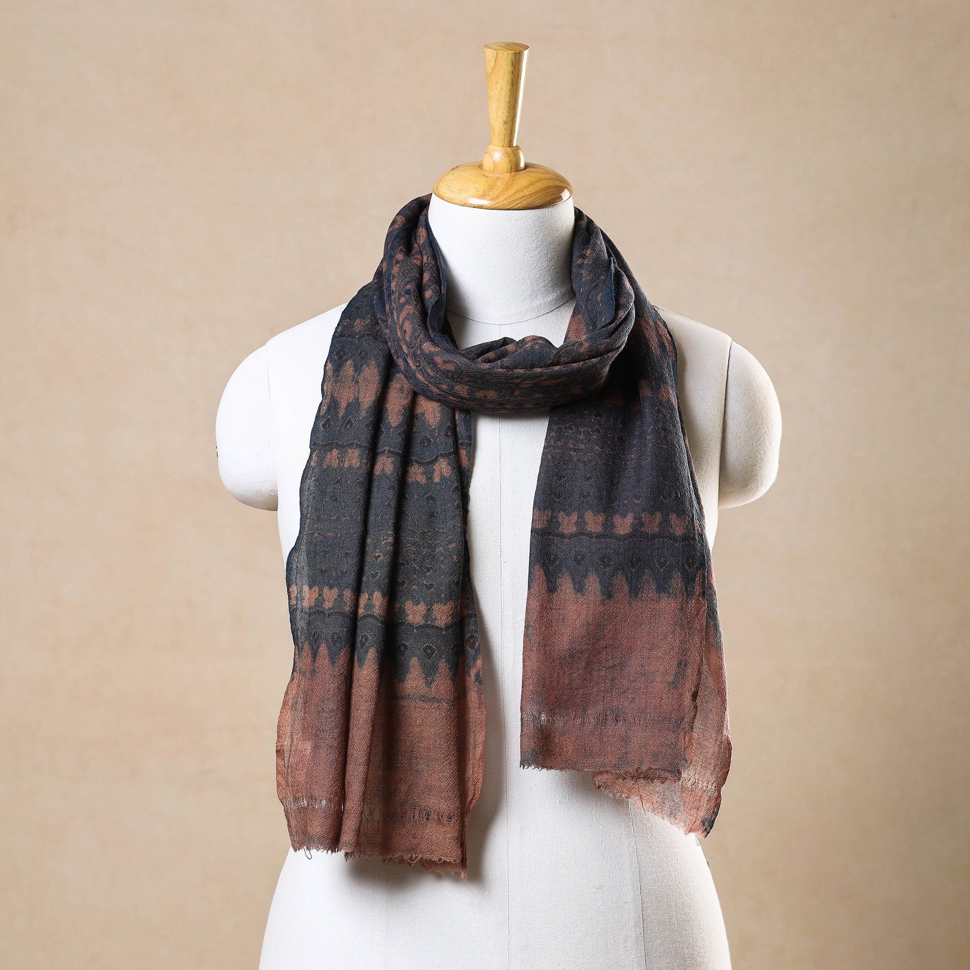 Blue - Ajrakh Hand Block Printed Pure Woolen Stole