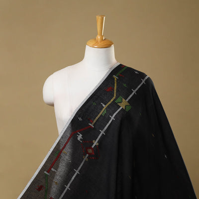Black - Handloom Cotton Phulia Jamdani Fabric 03