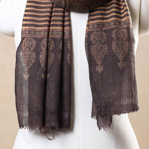 Brown - Ajrakh Hand Block Printed Pure Woolen Stole