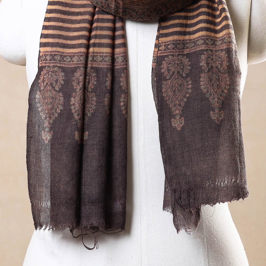 Brown - Ajrakh Hand Block Printed Pure Woolen Stole