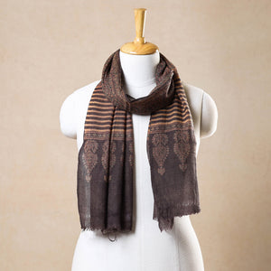 Brown - Ajrakh Hand Block Printed Pure Woolen Stole