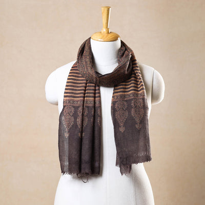 Brown - Ajrakh Hand Block Printed Pure Woolen Stole