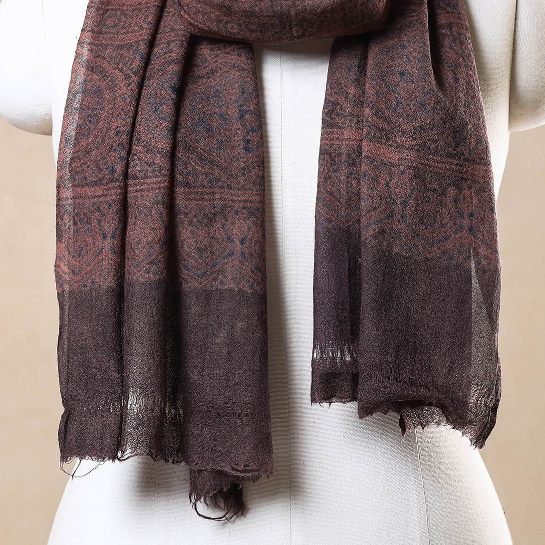 Brown - Ajrakh Hand Block Printed Pure Woolen Stole