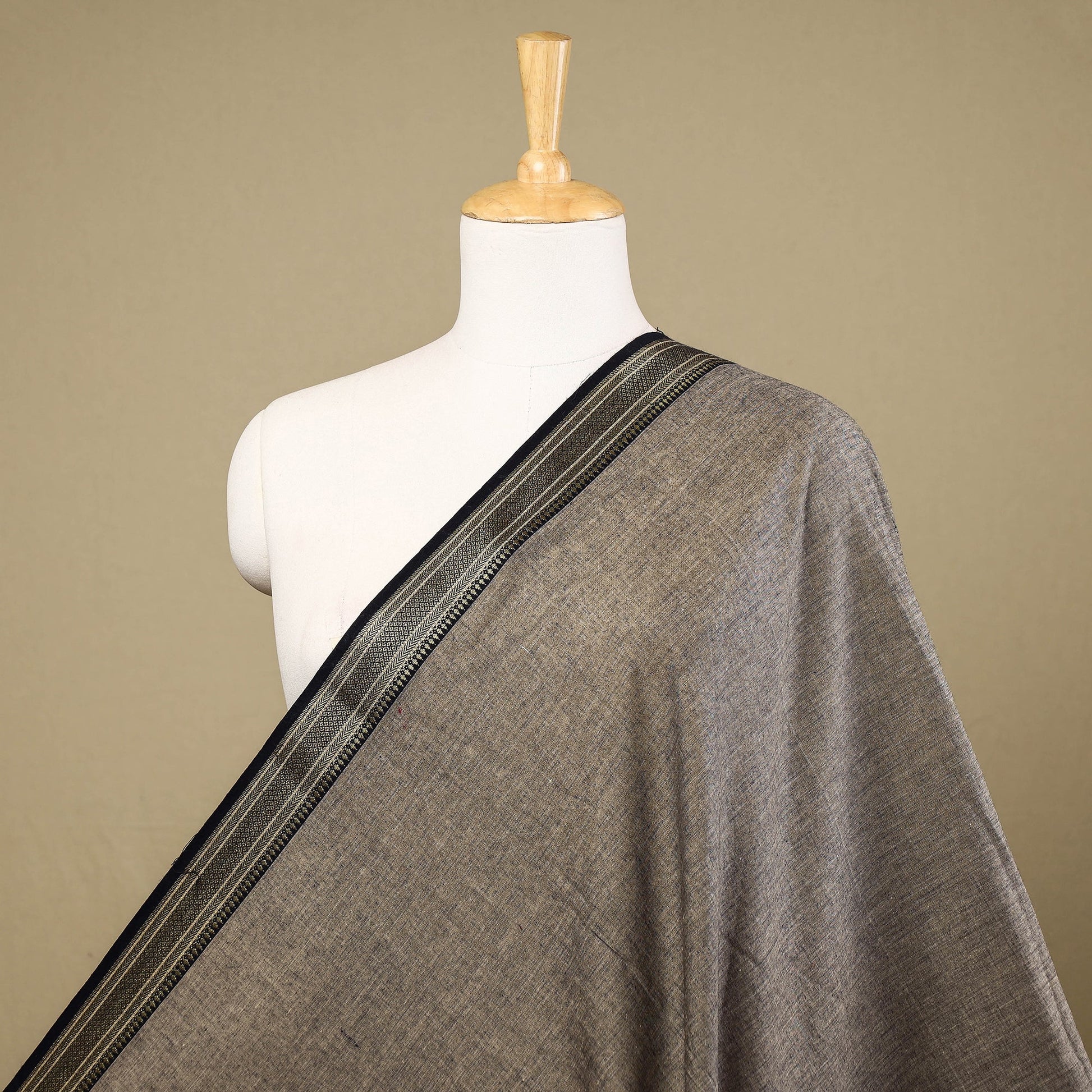 Brown - Prewashed Dharwad Cotton Thread Border Fabric