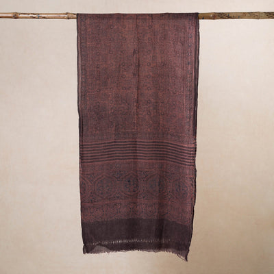 Brown - Ajrakh Hand Block Printed Pure Woolen Stole
