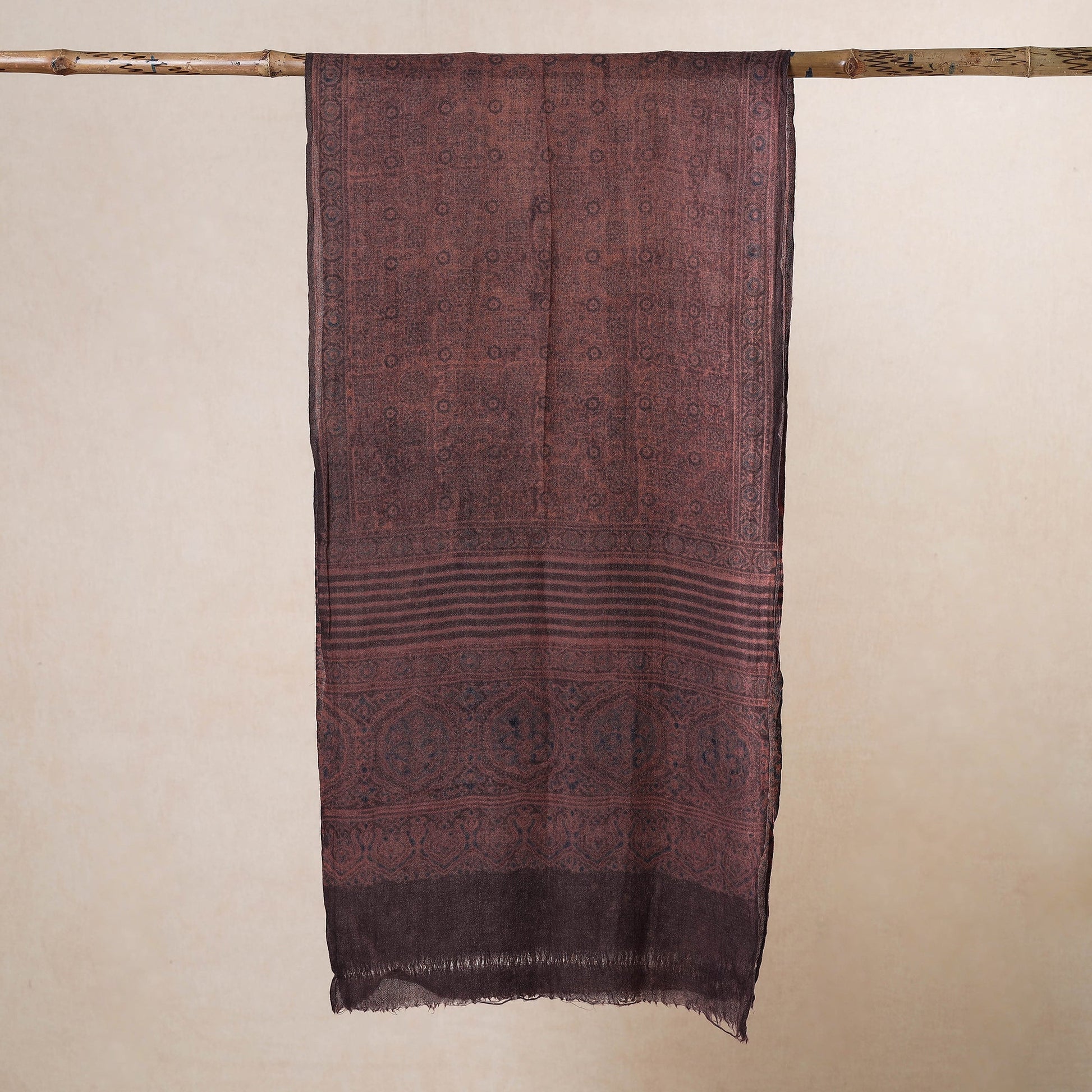 Brown - Ajrakh Hand Block Printed Pure Woolen Stole