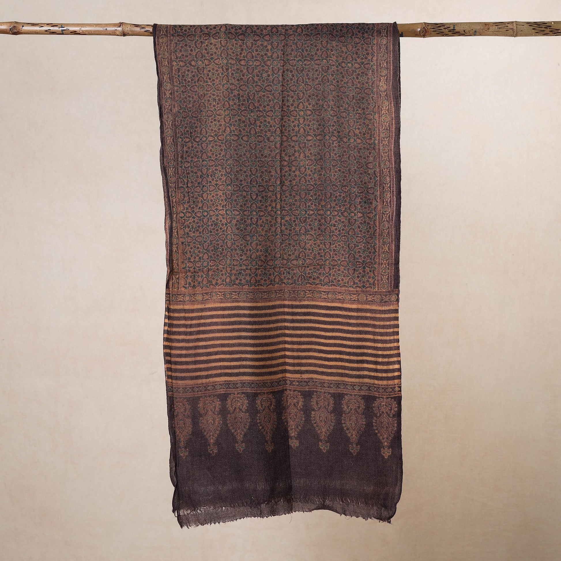 Brown - Ajrakh Hand Block Printed Pure Woolen Stole