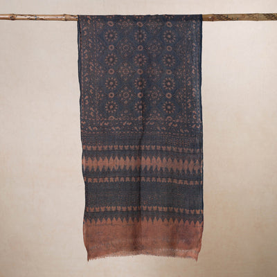 Blue - Ajrakh Hand Block Printed Pure Woolen Stole