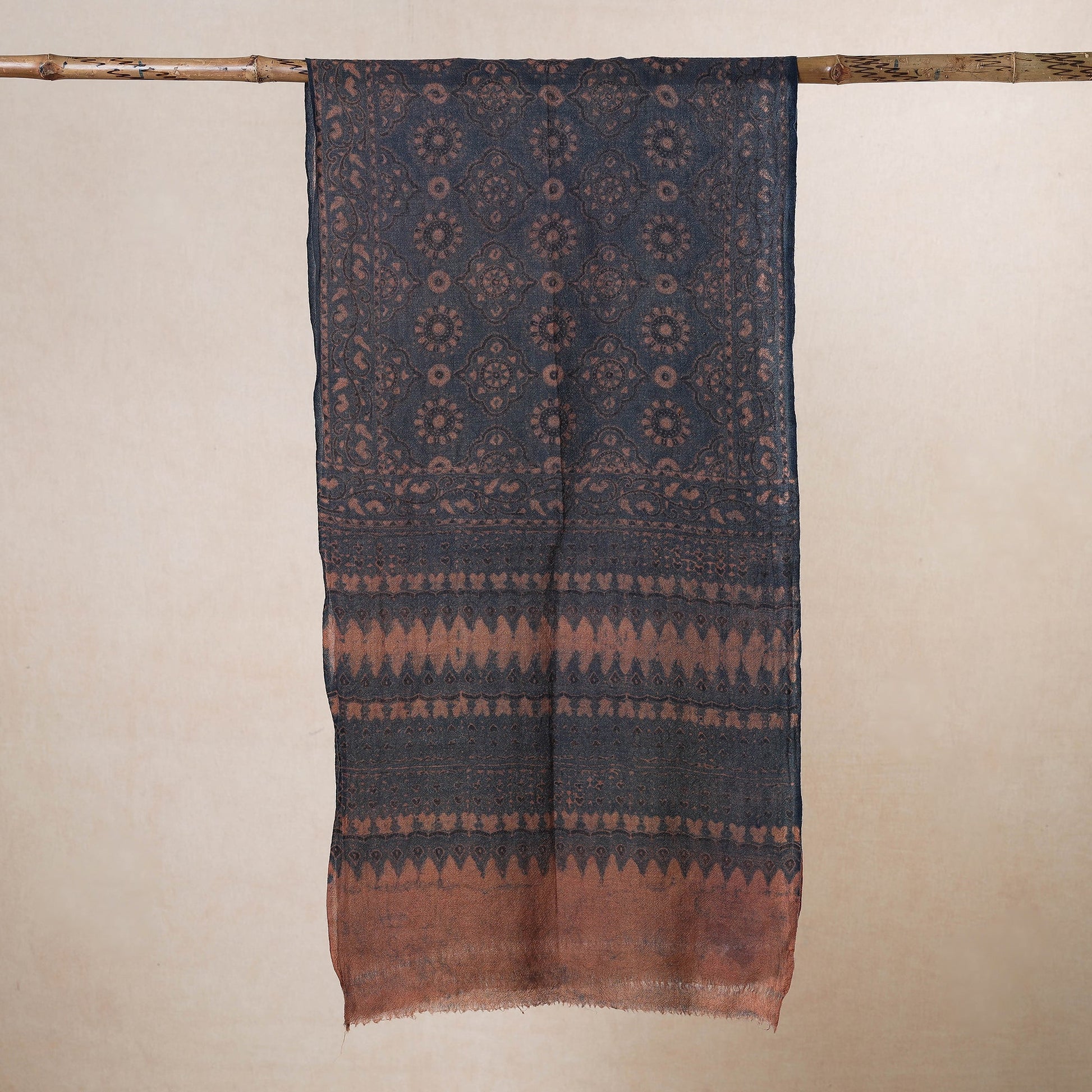 Blue - Ajrakh Hand Block Printed Pure Woolen Stole