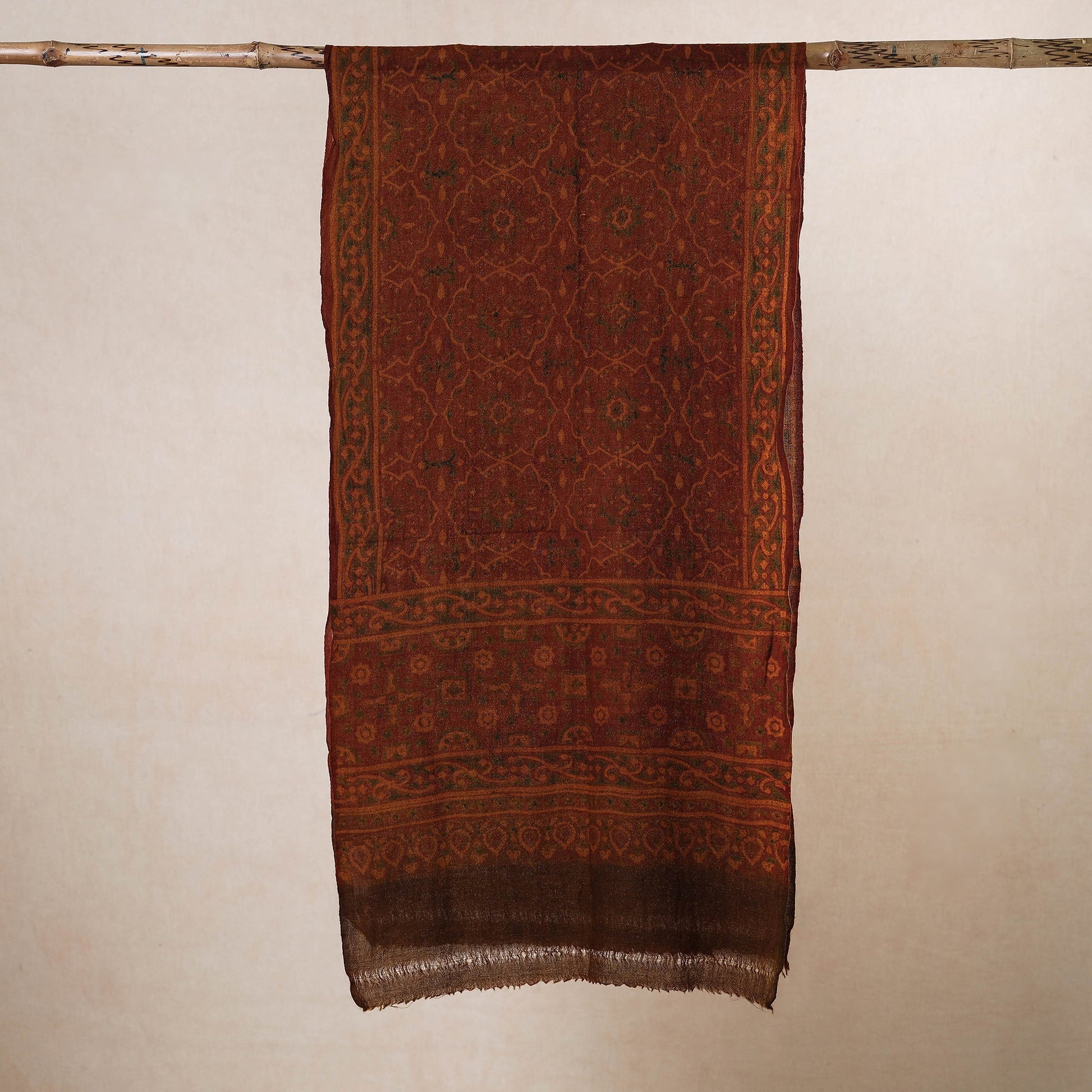 Brown - Ajrakh Hand Block Printed Pure Woolen Stole