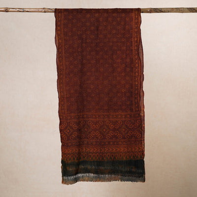 Brown - Ajrakh Hand Block Printed Pure Woolen Stole