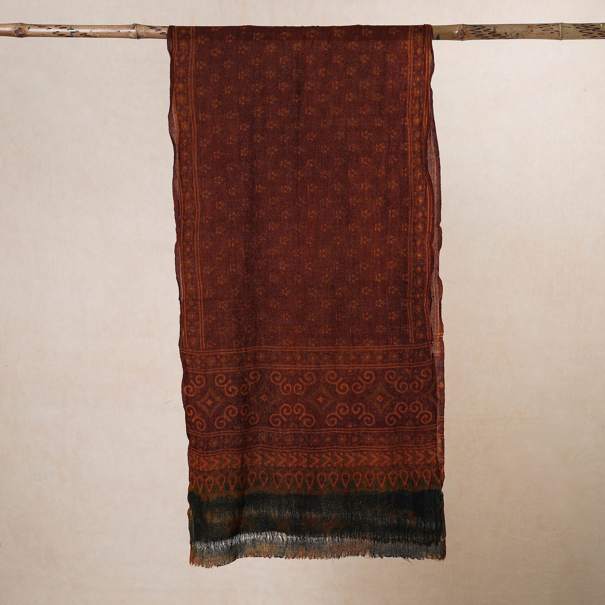 Brown - Ajrakh Hand Block Printed Pure Woolen Stole