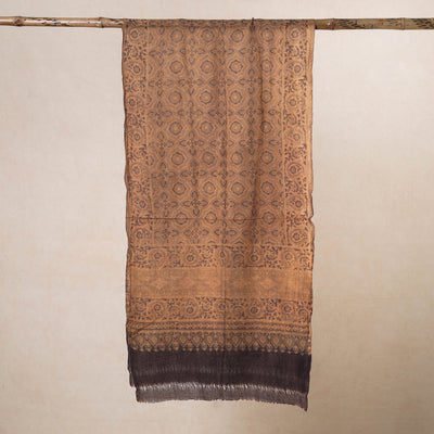 Beige - Ajrakh Hand Block Printed Pure Woolen Stole