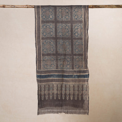 Brown - Ajrakh Hand Block Printed Pure Woolen Stole