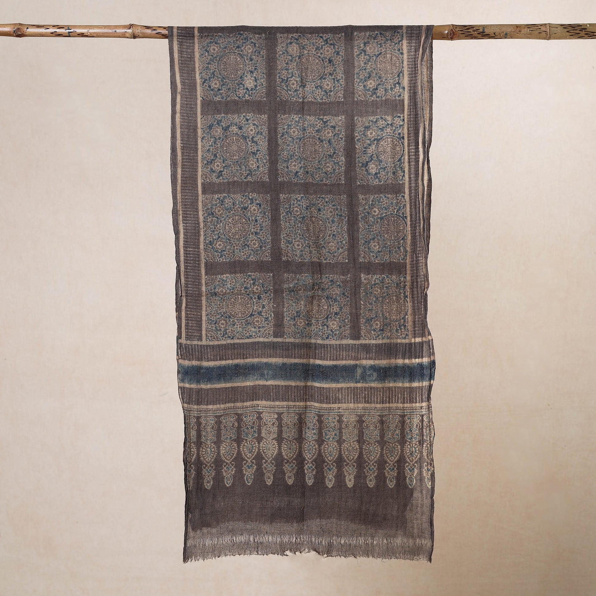 Brown - Ajrakh Hand Block Printed Pure Woolen Stole