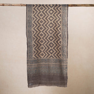 Brown - Ajrakh Hand Block Printed Pure Woolen Stole