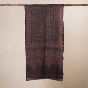 Brown - Ajrakh Hand Block Printed Pure Woolen Stole