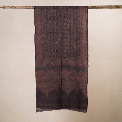 Brown - Ajrakh Hand Block Printed Pure Woolen Stole