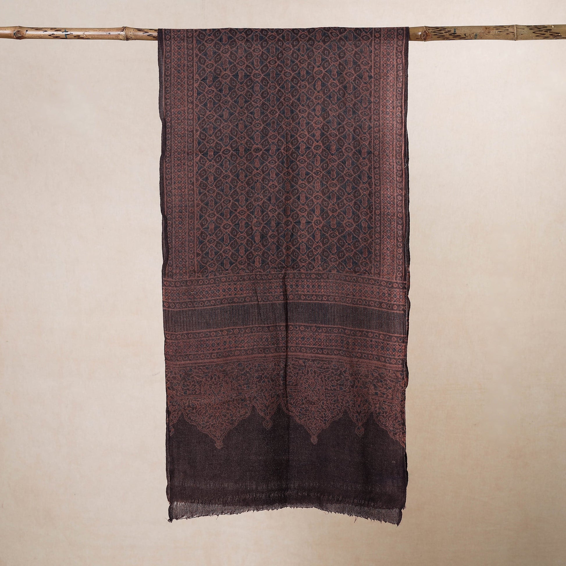 Brown - Ajrakh Hand Block Printed Pure Woolen Stole