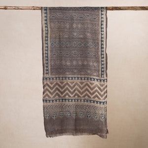 Brown - Ajrakh Hand Block Printed Pure Woolen Stole