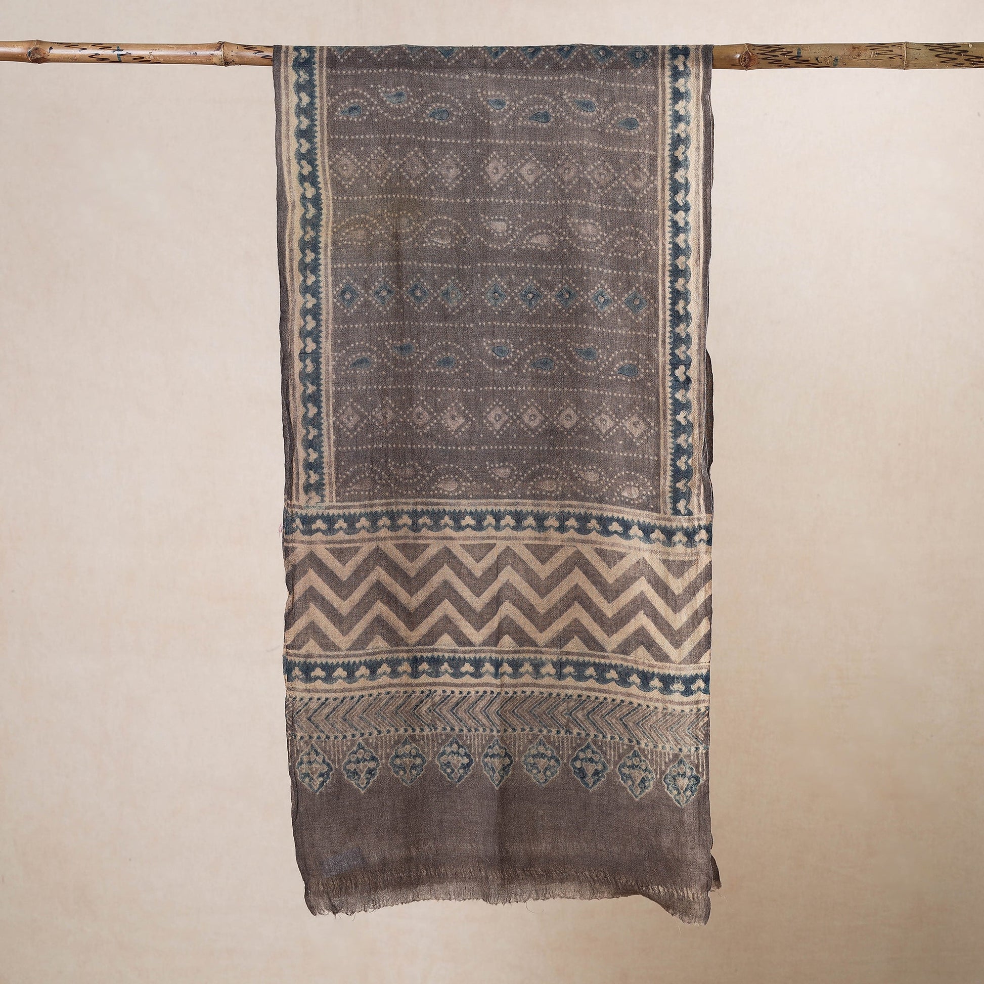Brown - Ajrakh Hand Block Printed Pure Woolen Stole