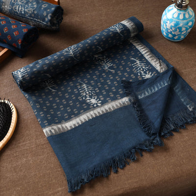 Blue - Akola Block Printed Pure Handloom Cotton Towel