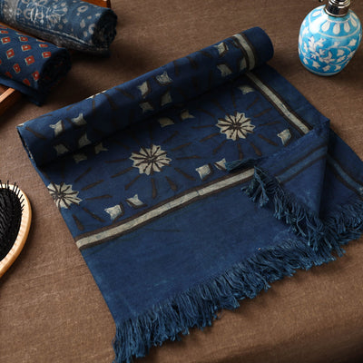 Blue - Akola Block Printed Pure Handloom Cotton Towel