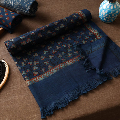Blue - Akola Block Printed Pure Handloom Cotton Towel