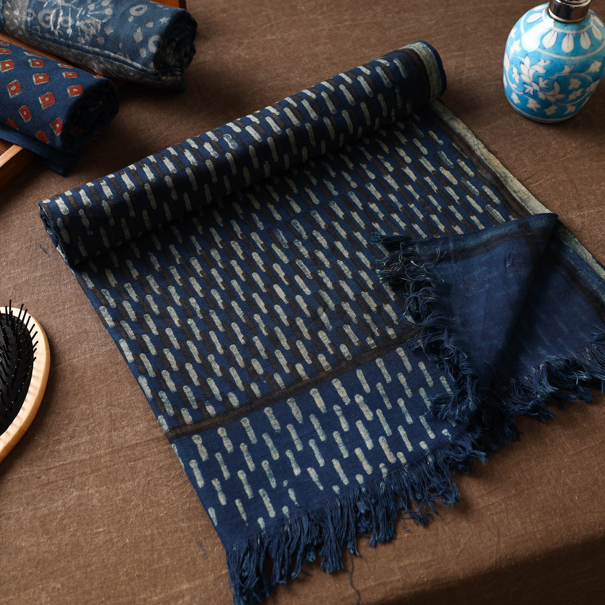 Blue - Akola Block Printed Pure Handloom Cotton Towel
