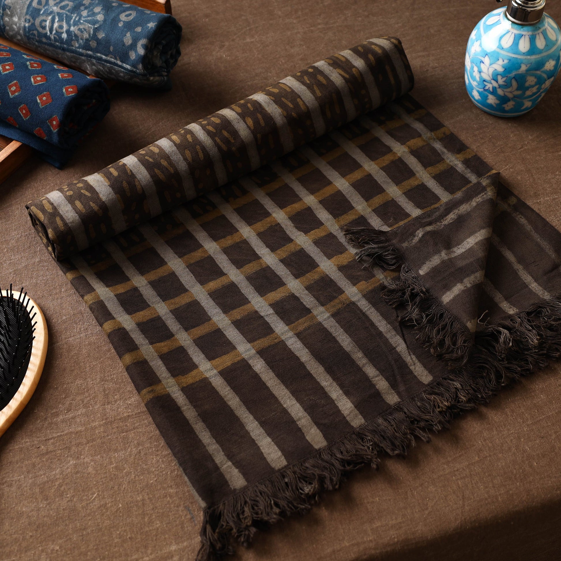 Brown - Akola Block Printed Pure Handloom Cotton Towel