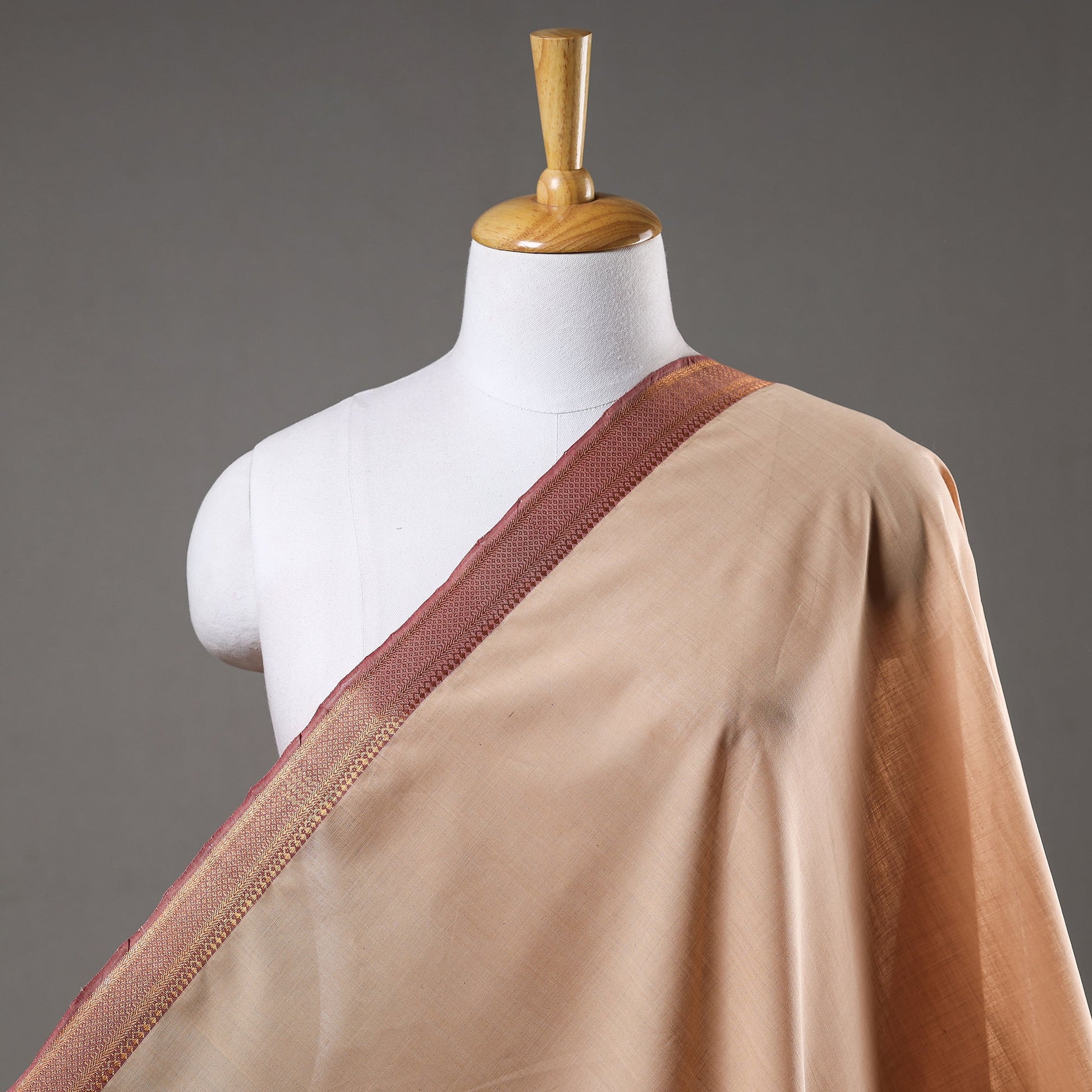 Beige - Original Mangalagiri Handloom Cotton Zari Border Fabric