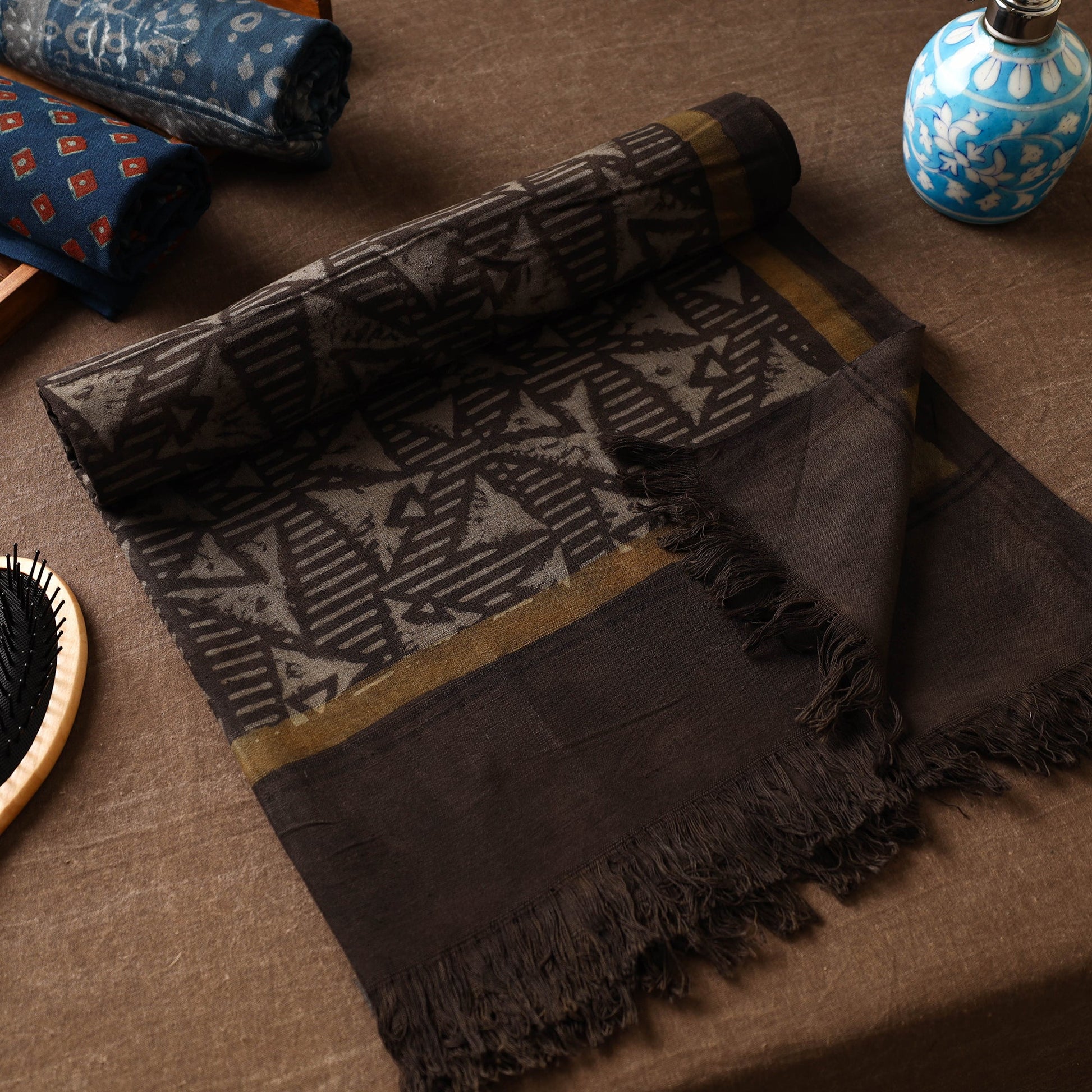 Brown - Akola Block Printed Pure Handloom Cotton Towel