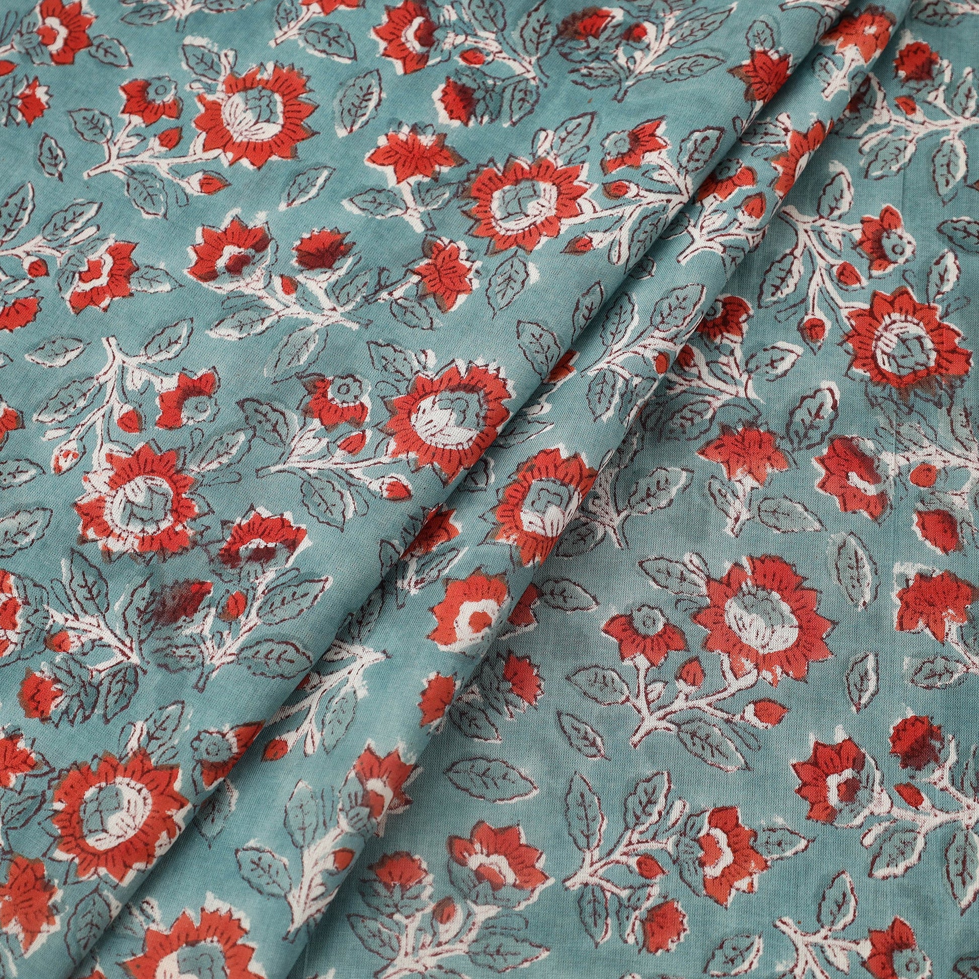 Blue - Block Print Cotton Sanganeri Fabric 04