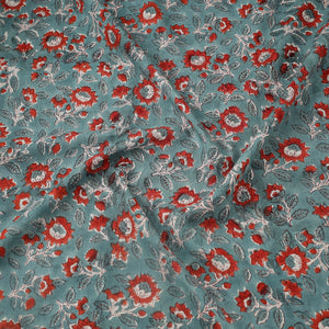 Blue - Block Print Cotton Sanganeri Fabric 04