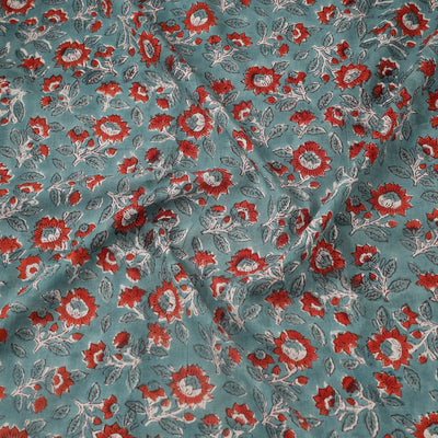 Blue - Block Print Cotton Sanganeri Fabric 04