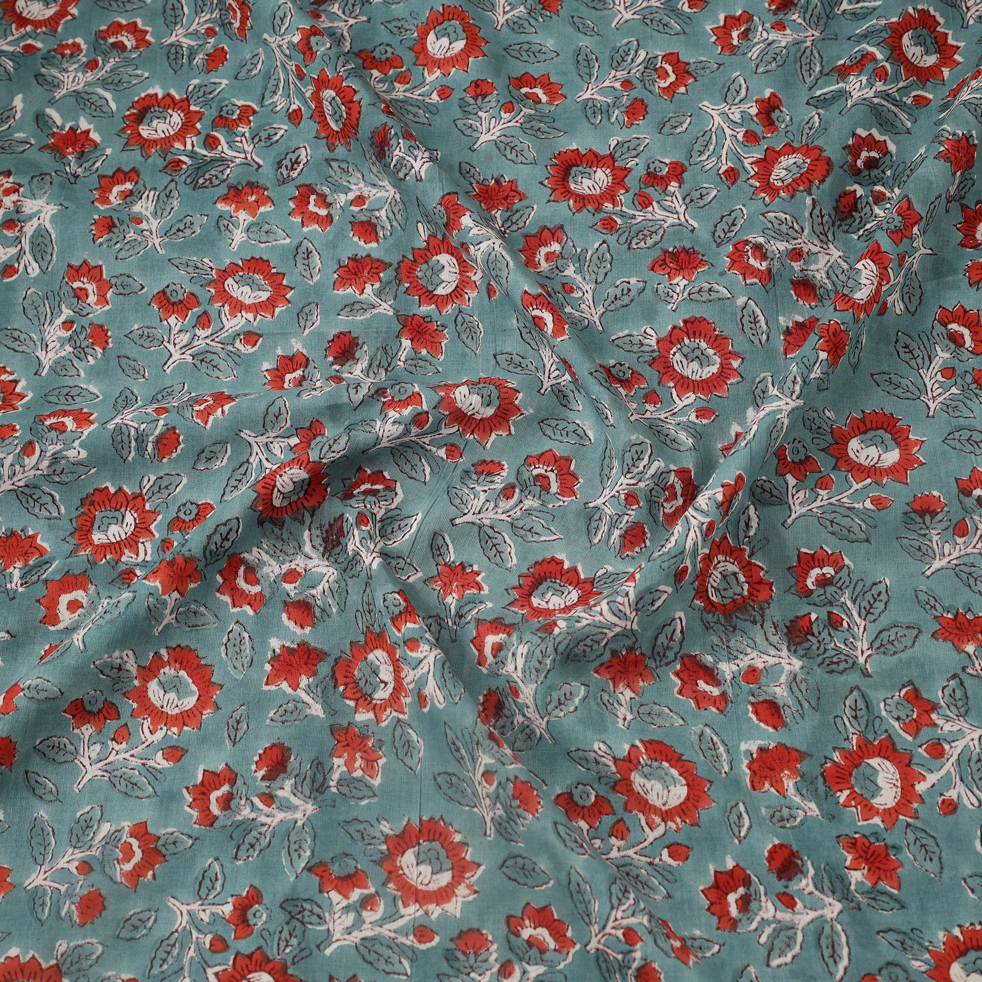 Blue - Block Print Cotton Sanganeri Fabric 04