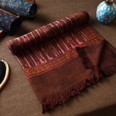 Brown - Akola Block Printed Pure Handloom Cotton Towel